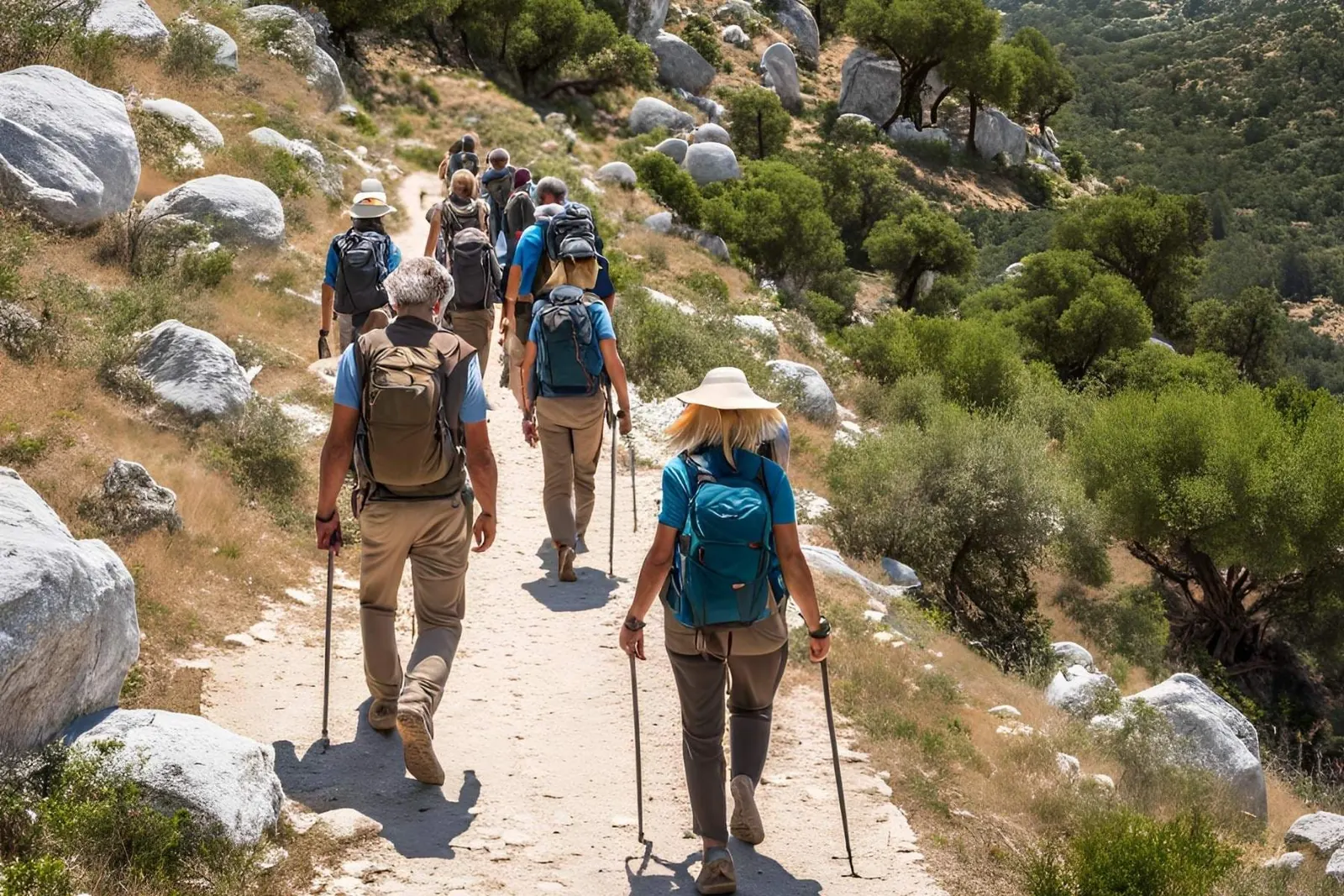 Hikers with trekking poles on a private Lycian Way tour
